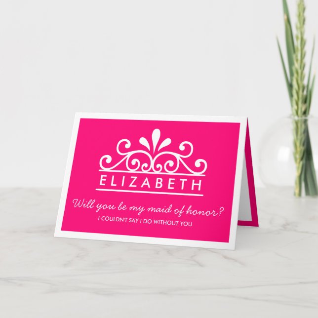 Will You Be My Maid Of Honour? Pink Tiara Card (Front)