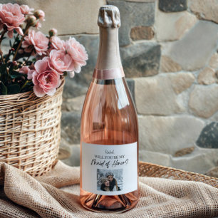 Will You Be My Maid of Honour Proposal Custom Phot Sparkling Wine Label