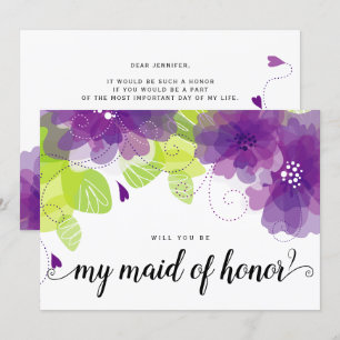 "Will you be my maid of honour" purple flowers car Invitation