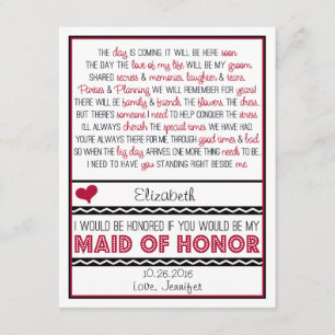 Will you be my Maid of Honour? Red/Black Poem V2 Invitation