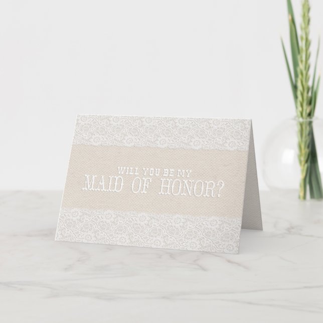 Will You Be My Maid of Honour? | Rustic Burlap Invitation (Front)
