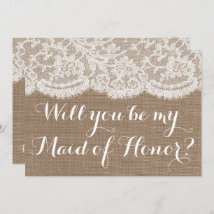 Will You Be My Maid of Honour? Rustic Burlap & Lac Invitation