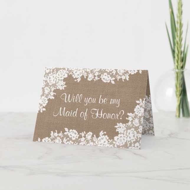Will You Be My Maid of Honour? Rustic Burlap & Lac Invitation (Front)