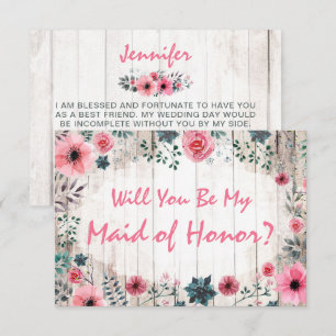 Will You Be My Maid Of Honour Rustic Floral Weddin Invitation