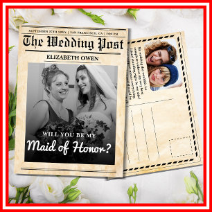 Will You Be My Maid of Honour Rustic Newspaper  Invitation