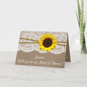 Will You Be My Maid of Honour? Rustic Sunflower Invitation