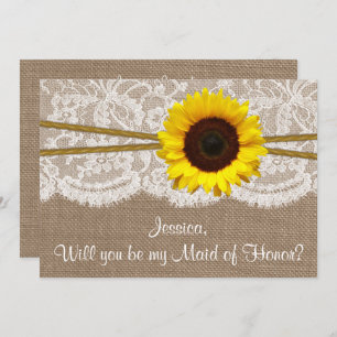 Will You Be My Maid of Honour? Rustic Sunflower Invitation