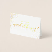 Will You Be My Maid of Honour Script Gold Foil Car