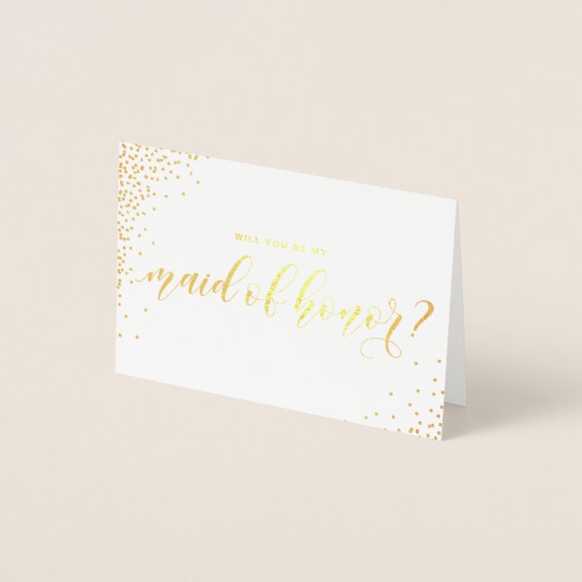 Will You Be My Maid of Honour Script Gold Foil Car Card (Front)