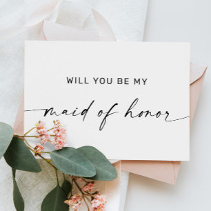 Will you be my maid of honour. Simple black white Postcard