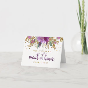 Will You Be My Maid Of Honour Sparkling Amethyst Invitation