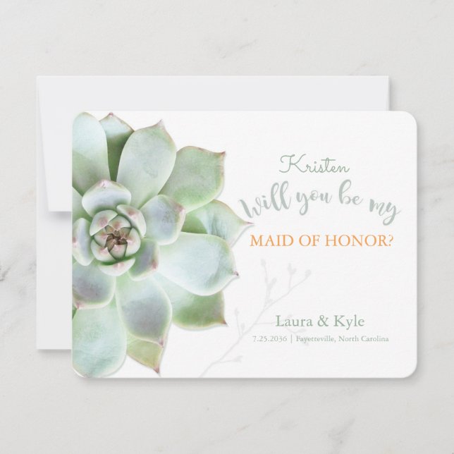 Will You Be My Maid Of Honour Succulent Wedding Invitation (Front)