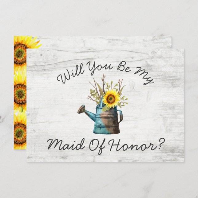 Will You Be My Maid Of Honour Sunflower Rustic Woo Invitation (Front/Back)