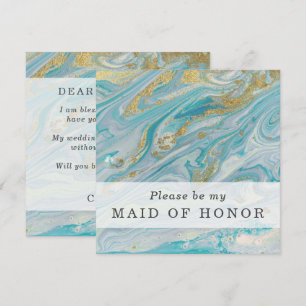 Will You Be My Maid Of Honour Turquoise & Gold Car Invitation