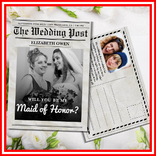 Will You Be My Maid of Honour Vintage Newspaper Invitation