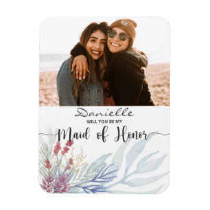 Will You Be My Maid of Honour Watercolor Foliage  Magnet