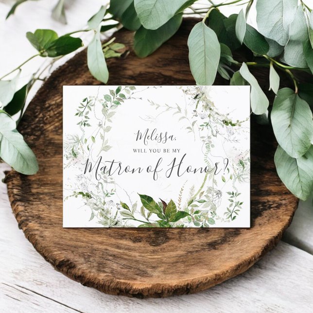 Will You Be My Matron Honour Greenery  Foliage Invitation Postcard (Creator Uploaded)