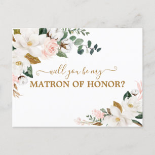 Will You Be My Matron of Honour Blush Pink Floral Postcard