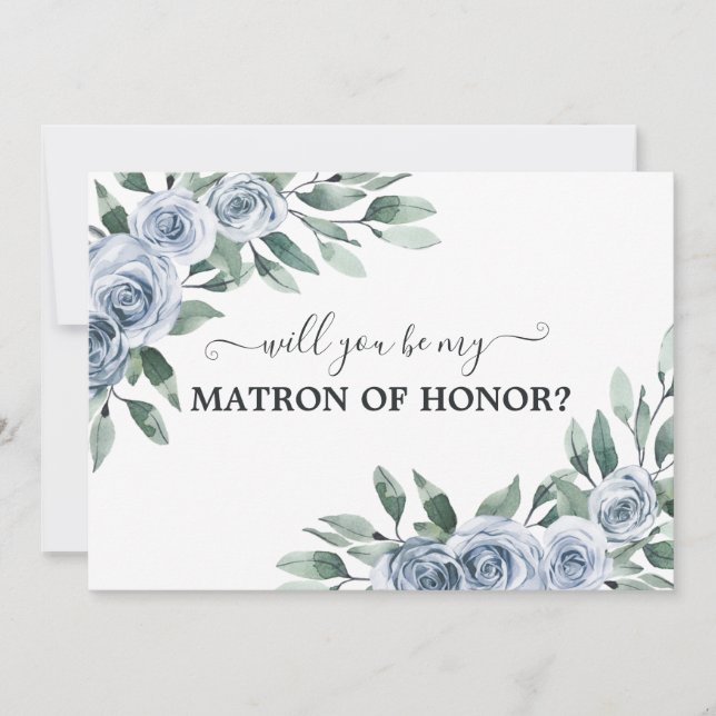 Will You Be My Matron of Honour Dusty Blue Card (Front)