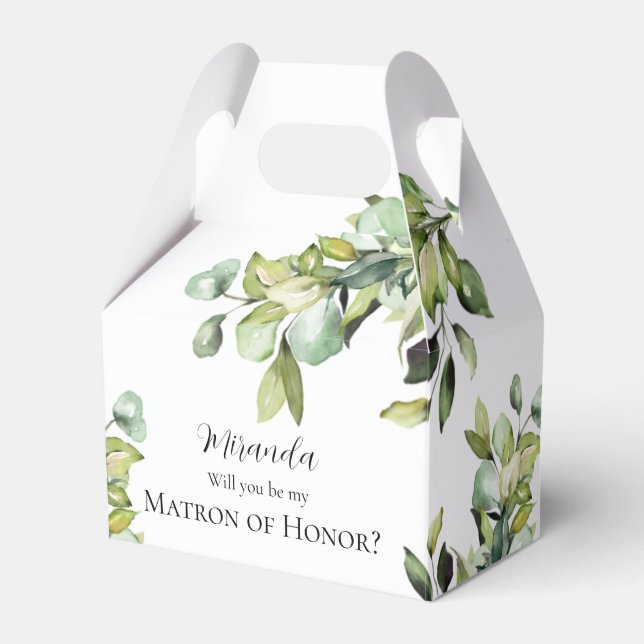 Will you be my Matron of Honour Green Botanicals Favour Box (Front Side)