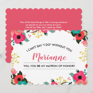 Will you be my Matron of Honour? Modern Floral Invitation