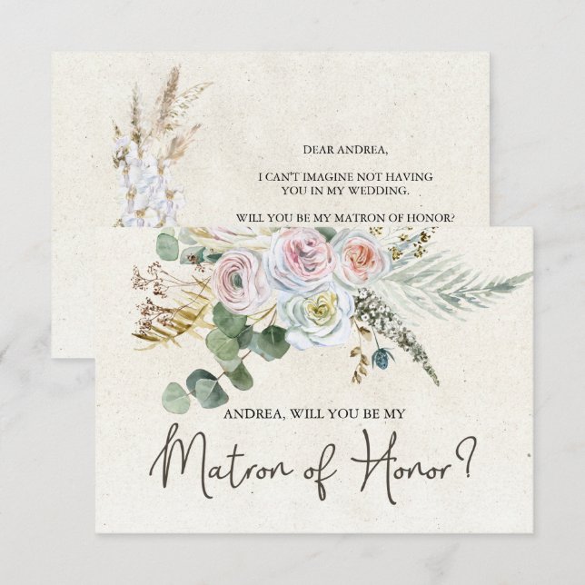 Will You Be My Matron of Honour Pastel Boho Neutra (Front/Back)