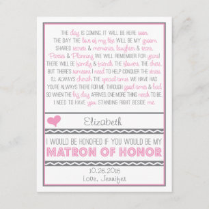 Will you be my Matron of Honour? Pink/Grey Poem V2 Invitation