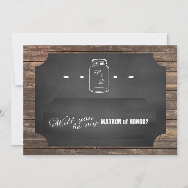 Will You Be My Matron of Honour? Rustic Mason Jar Invitation (Front)