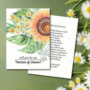 Will you be my Matron of Honour? Rustic Sunflowers Invitation