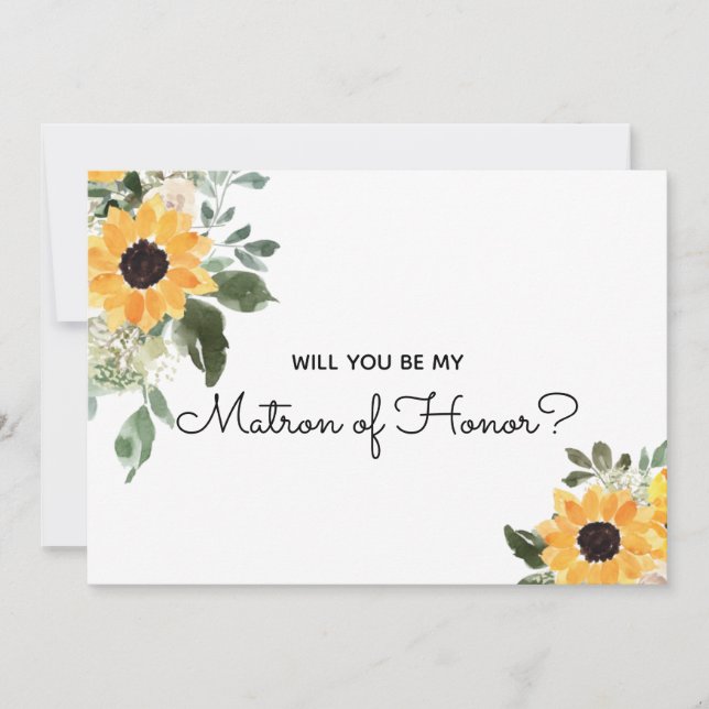 Will You Be My Matron of Honour Sunflower Proposal Invitation (Front)
