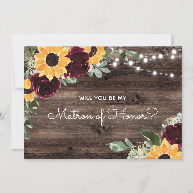 Will You Be My Matron of Honour Sunflower Wood Invitation (Front)