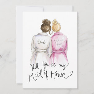 Will you be my MOH? Br Bun Bride Bl Bun Maid Thank You Card