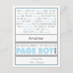 Will you be my Page Boy? Baby Blue/Grey Poem Card