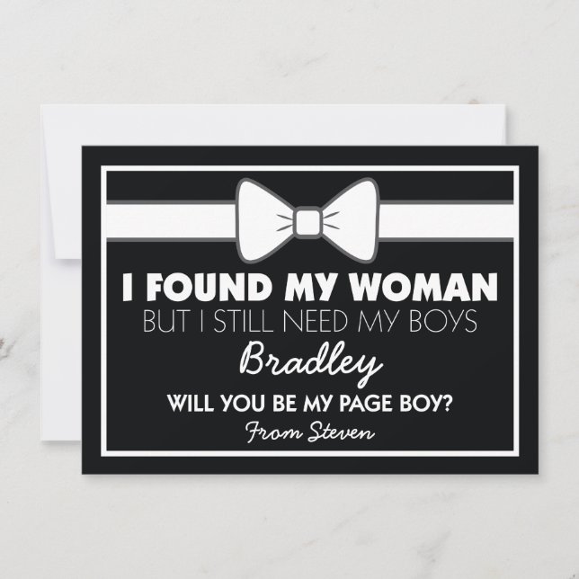 Will You Be My Page Boy Black/White Bow Tie Invitation (Front)
