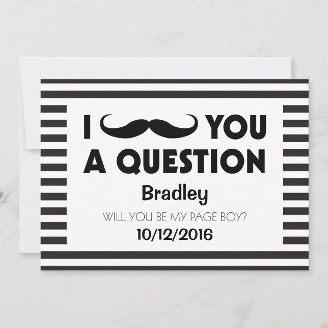 Will You Be My Page Boy Moustache Black Stripes Invitation (Front)