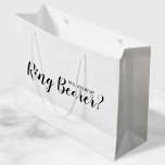 Will You Be My Ring Bearer? Modern Proposal Large Gift Bag<br><div class="desc">"Will You Be Ring Bearer?" Modern Proposal Gift bag
featuring title "Will You Be My Ring Bearer?" in black modern script font style on white background.</div>
