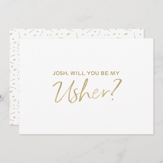 "Will you be my usher" | Gold Hand lettered Invitation (Front/Back)