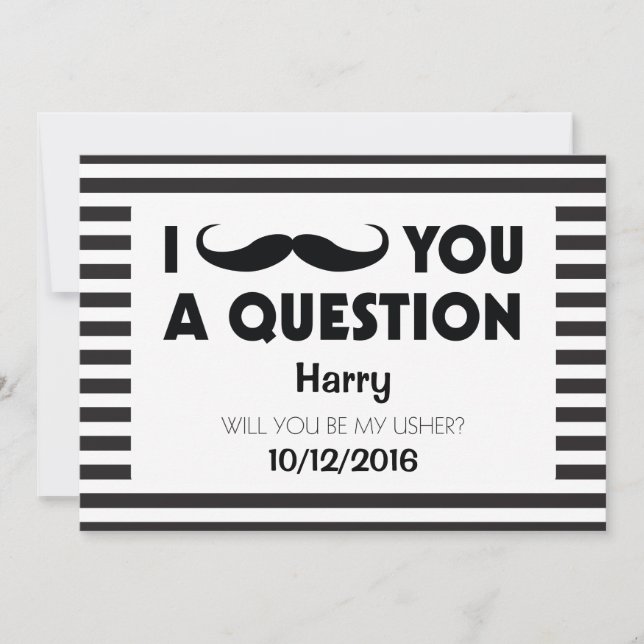 Will You Be My Usher Moustache Black Stripes Invitation (Front)