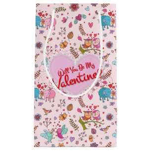 Will you be my Valentine? Cute Animals in Love Small Gift Bag