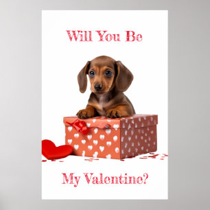 Will You Be My Valentine Dachshund Red Box Poster