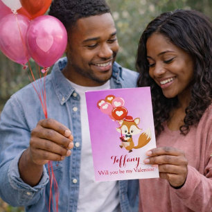 Will you be my Valentine Fox with Balloons Holiday Card