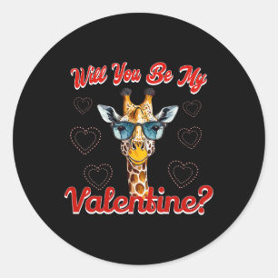 Will You Be My Valentine Funny Giraffe Valentines Classic Round Sticker