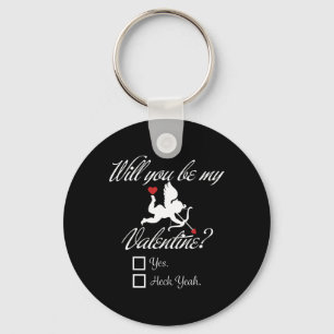 Will You Be My Valentine Funny Heart Cupid V-day Key Ring
