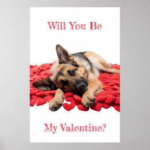 Will You Be My Valentine German Shepherd Poster
