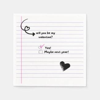 Will You Be My Valentine Note Napkins