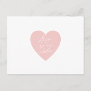 "Will you be my Valentine?" pink heart postcard
