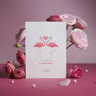 Will You Be My Valentine, Pink white Flamingo Invitation