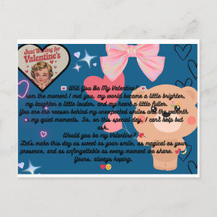 will you be my valentine? postcard