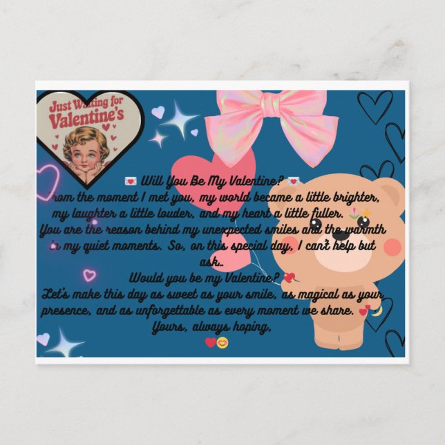 will you be my valentine? postcard (Front)
