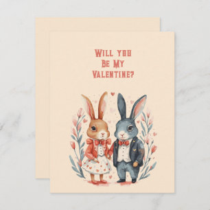 Will You Be My Valentine Rabbit Couple Card